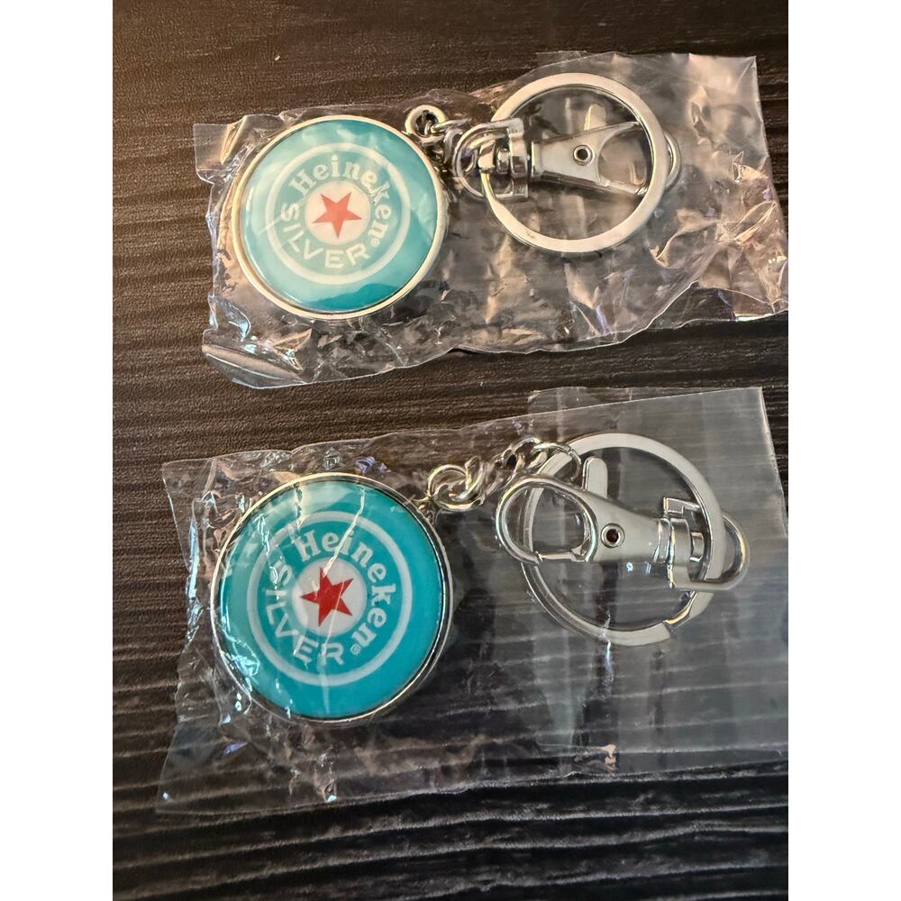 NIB Heineken Silver Bottle Cap Keychain Bottle Opener Set of 2